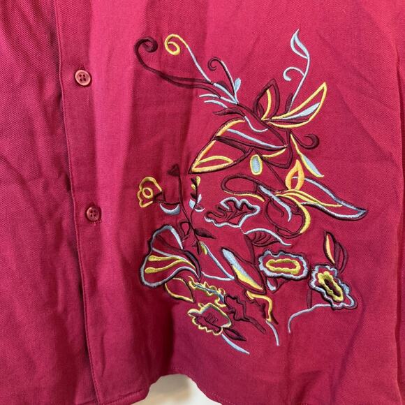 Bobby Chan Shirt Mens XLarge 100% Silk Red Short Sleeve Golfer Golf Button Up - Picture 4 of 12